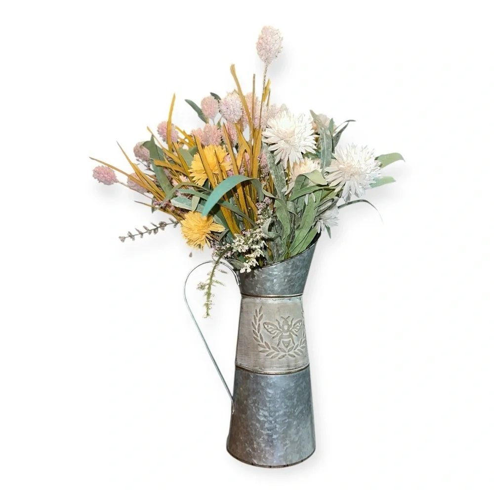 Rustic Metal Vase with beautiful artificial flowers